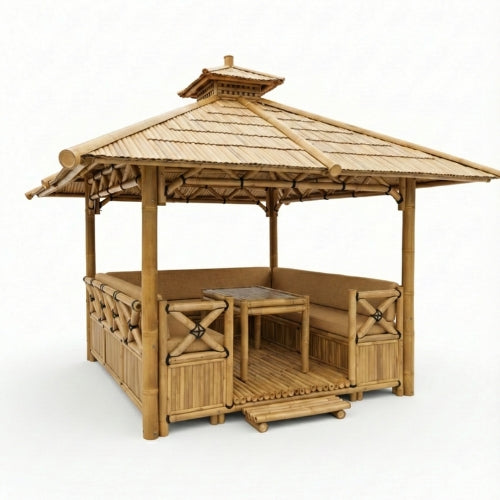 Assise beige pour gazebo bambou 250x250 cm offrant une ambiance naturelle