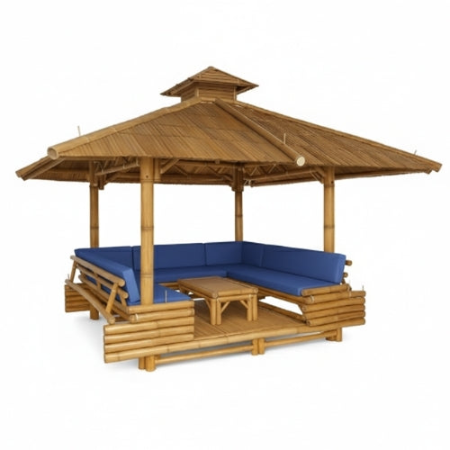 Assise bleue pour gazebo bambou 300x300 cm compatible avec banquettes intégrées