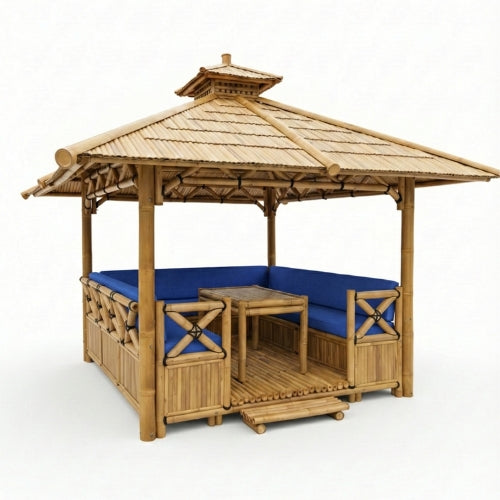 Assise bleue pour gazebo bambou 300x300 cm compatible avec banquettes intégrées