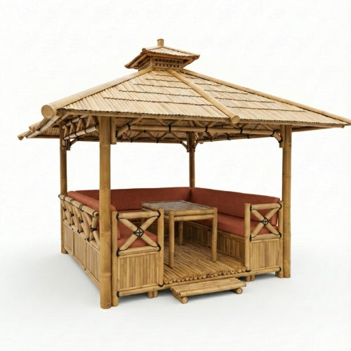 Dossier bordeaux pour gazebo bambou 250x250 cm conçu pour usage extérieur