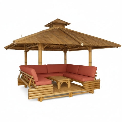 Assise bordeaux pour gazebo bambou 250x250 cm s’adaptant aux banquettes