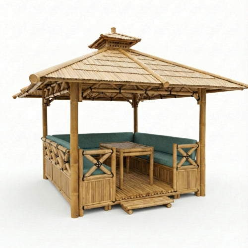 Dossier vert pour gazebo bambou 300x300 cm assurant confort sur banquettes