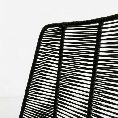 Chaise Design en Corde Tressée Vert Olive et Métal Noir pour Jardin, Terrasse et Intérieur