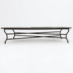 Table basse en zellige 200 × 90 cm Vert – Table artisanale marocaine avec pied pliable en fer forgé rouillé