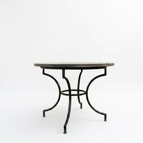 Table ronde en zellige Ø 100 cm multicolore – Table artisanale en béton avec pied fixe en fer forgé noir