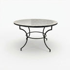 Table ronde en zellige Ø 120 cm Beige – Table artisanale marocaine avec pied fixe noir en fer forgé