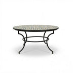 Table ronde en zellige Ø 150 cm Multicolore – Grande table artisanale marocaine avec pied fixe noir en fer forgé