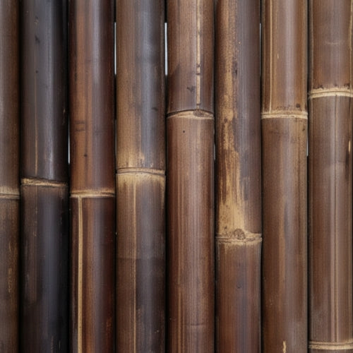 Détail de la texture du bambou foncé avec fibres apparentes, nuances naturelles et finition artisanale