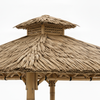 Détail du tressage en feuilles de palmier arumbia avec fibres naturelles et finition artisanale pour toiture extérieure