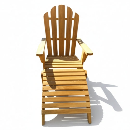 Fauteuil Adirondack en teck massif vu de profil illustrant l inclinaison de l assise et le confort de repos