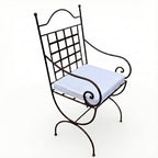 Fauteuil fer forge marina avec coussin blanc pour salon de jardin exterieur