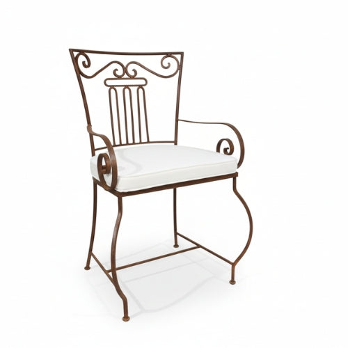 Fauteuil en fer forgé moustache noir avec coussin coton pour jardin et terrasse extérieure