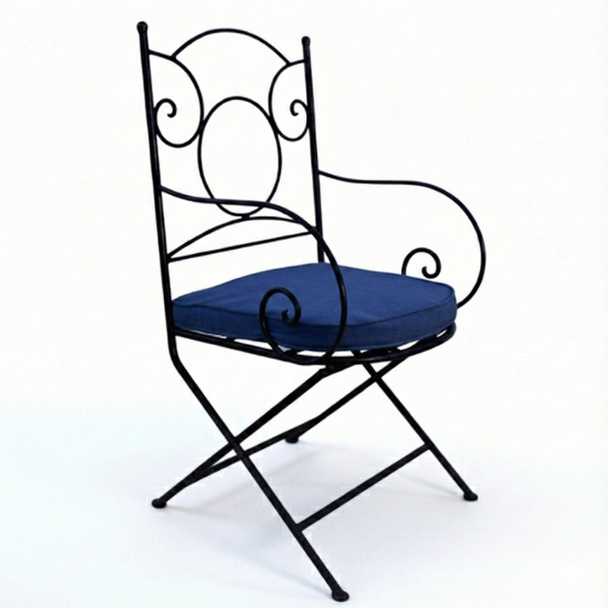 Fauteuil metal ideal avec coussin bleu pour terrasse et mobilier exterieur
