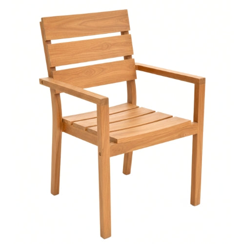 Fauteuil de salle à manger en teck massif avec accoudoirs en teck naturel 75 × 80 × H 90 cm pour intérieur et extérieur