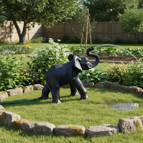 Fontaine éléphant de jardin en GRC hauteur 130 cm sculpture décorative extérieure inspirée univers asiatique