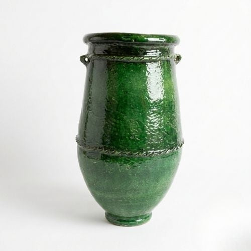 Grand pot de jardin en terre cuite émaillé vert Tamegroute – Artisanat marocain authentique pour intérieur et extérieur