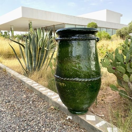 Grand pot de jardin en terre cuite émaillé vert Tamegroute – Artisanat marocain authentique pour intérieur et extérieur