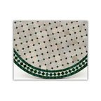 Table ronde en zellige Ø 100 cm Beige avec cabochon vert – Table artisanale en béton avec pied fixe en fer forgé noir