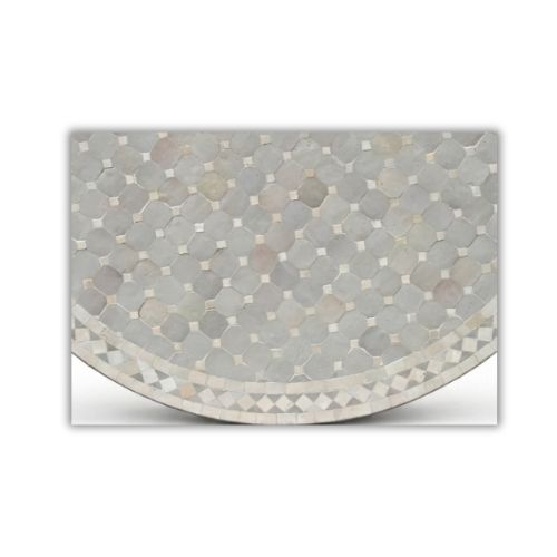 Table ronde en zellige Ø 120 cm Beige – Table artisanale marocaine avec pied fixe noir en fer forgé