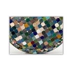 Table ronde en zellige Ø 100 cm multicolore – Table artisanale en béton avec pied fixe en fer forgé noir