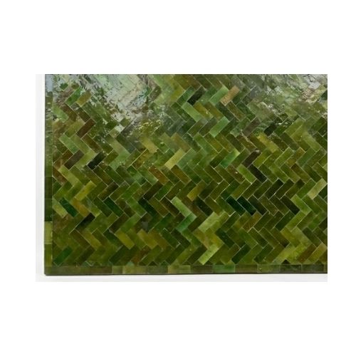 Table en zellige 200 × 100 cm Vert Tamegroute – Table artisanale marocaine avec plateau en résine et pied fixe noir en fer forgé