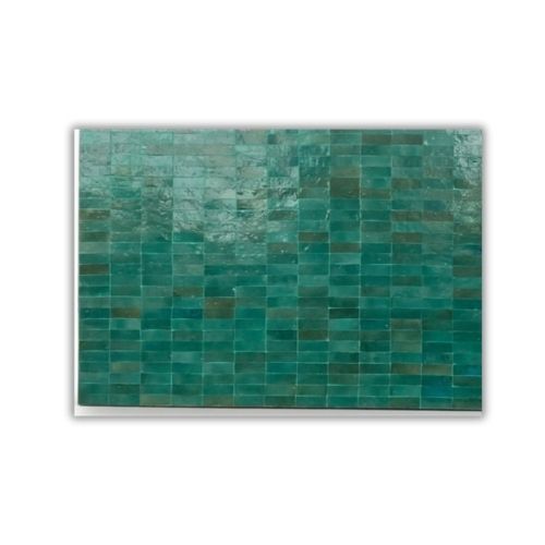 Table basse en zellige 200 × 90 cm Vert – Table artisanale marocaine avec pied pliable en fer forgé rouillé