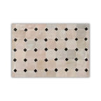 Table ronde en zellige Ø 100 cm Beige avec cabochon noir – Table artisanale en béton avec pied fixe en fer forgé noir