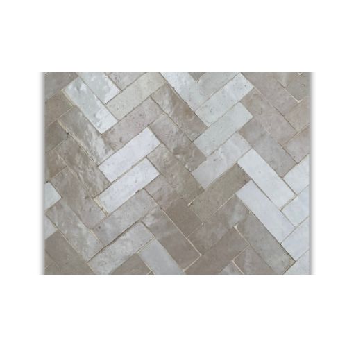 Table en zellige 210 × 100 cm Blanc et beige – Table artisanale avec plateau en résine et pied fixe en fer forgé noir