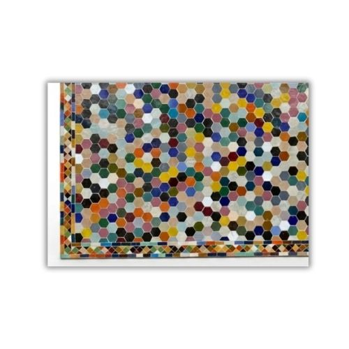 Table en zellige multicolore 200 × 100 cm en béton avec pied fixe noir en fer forgé – Table artisanale marocaine intérieure et extérieure