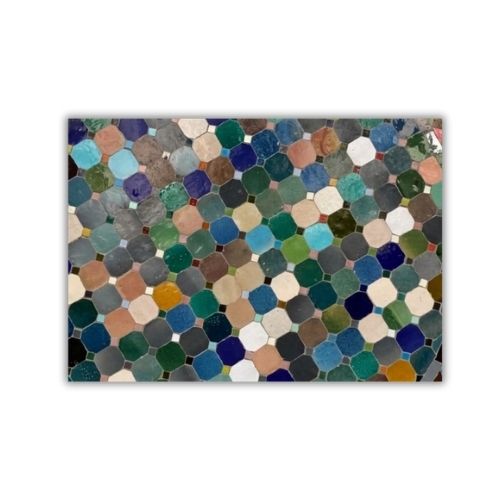 Table ronde en zellige Ø 150 cm Multicolore – Grande table artisanale marocaine avec pied fixe noir en fer forgé