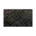 Table ronde en zellige Ø 120 cm noire – Table artisanale en béton avec pied fixe en fer forgé noir