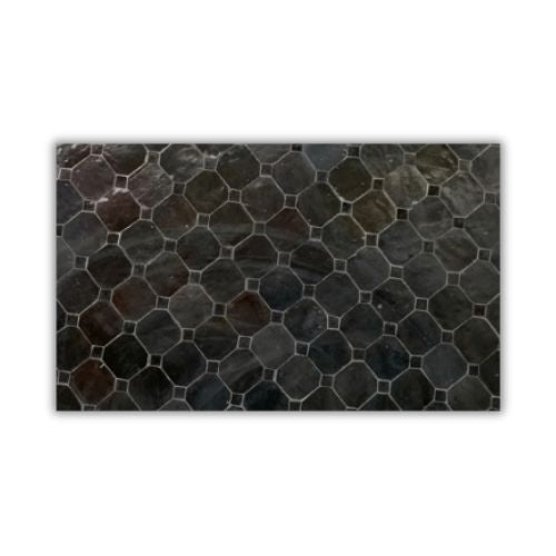 Table ronde en zellige Ø 120 cm noire – Table artisanale en béton avec pied fixe en fer forgé noir