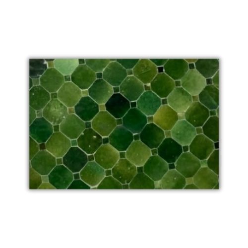 Table Ronde en Zellige Vert Ø 120 cm – Plateau en Béton et Pied Fixe Noir en Fer Forgé