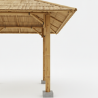 Détail de la jonction entre poteau et charpente en bambou massif avec assemblage traditionnel balinais