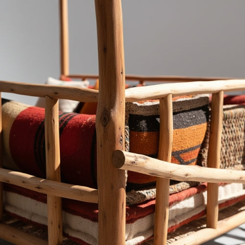 Lit de repos en eucalyptus naturel installé en espace détente extérieur pour hôtel ou jardin privé