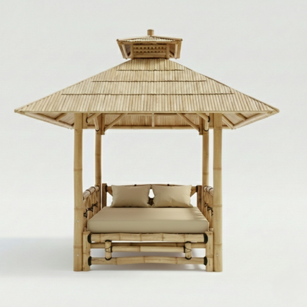 matelas pour gazebo bambou beige 250x250 cm confortable avec coussins inclus
