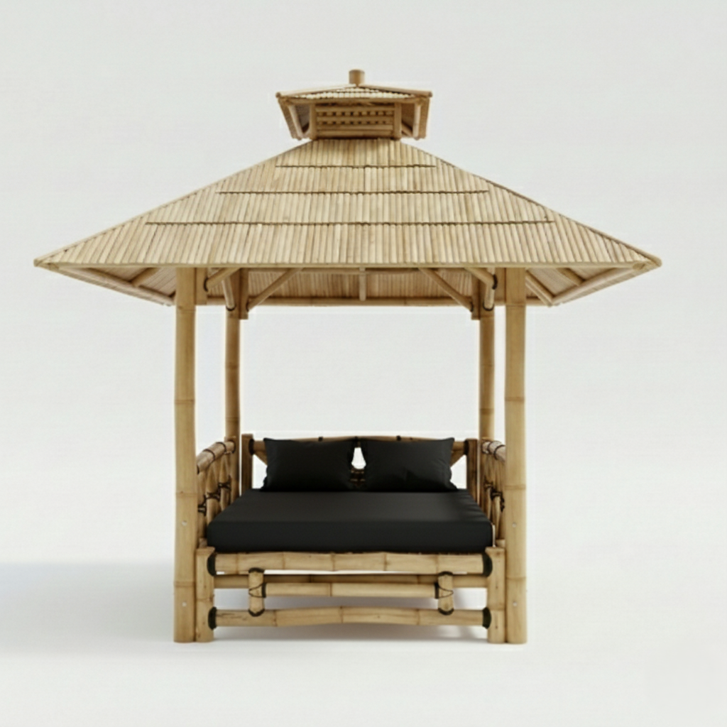matelas pour gazebo bambou noir 300x300 cm confortable avec coussins assortis