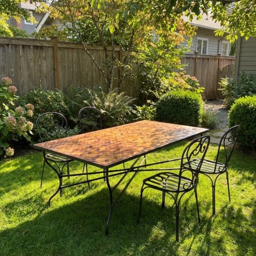 Table en Zellige Rectangulaire Caramel | Table de Jardin Artisanale avec Pied Pliable en Fer Forgé Noir | 200 x 100 x 75 cm | Installation Incluse