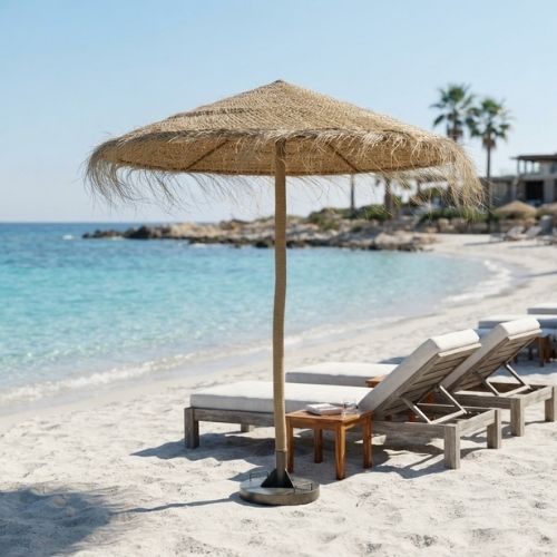 Parasol complet en doum naturel Ø 2 m fait à la main – Artisanat marocain authentique pour jardin et terrasse