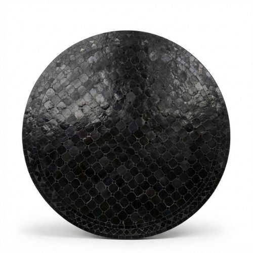 Table ronde en zellige Ø 120 cm noire – Table artisanale en béton avec pied fixe en fer forgé noir