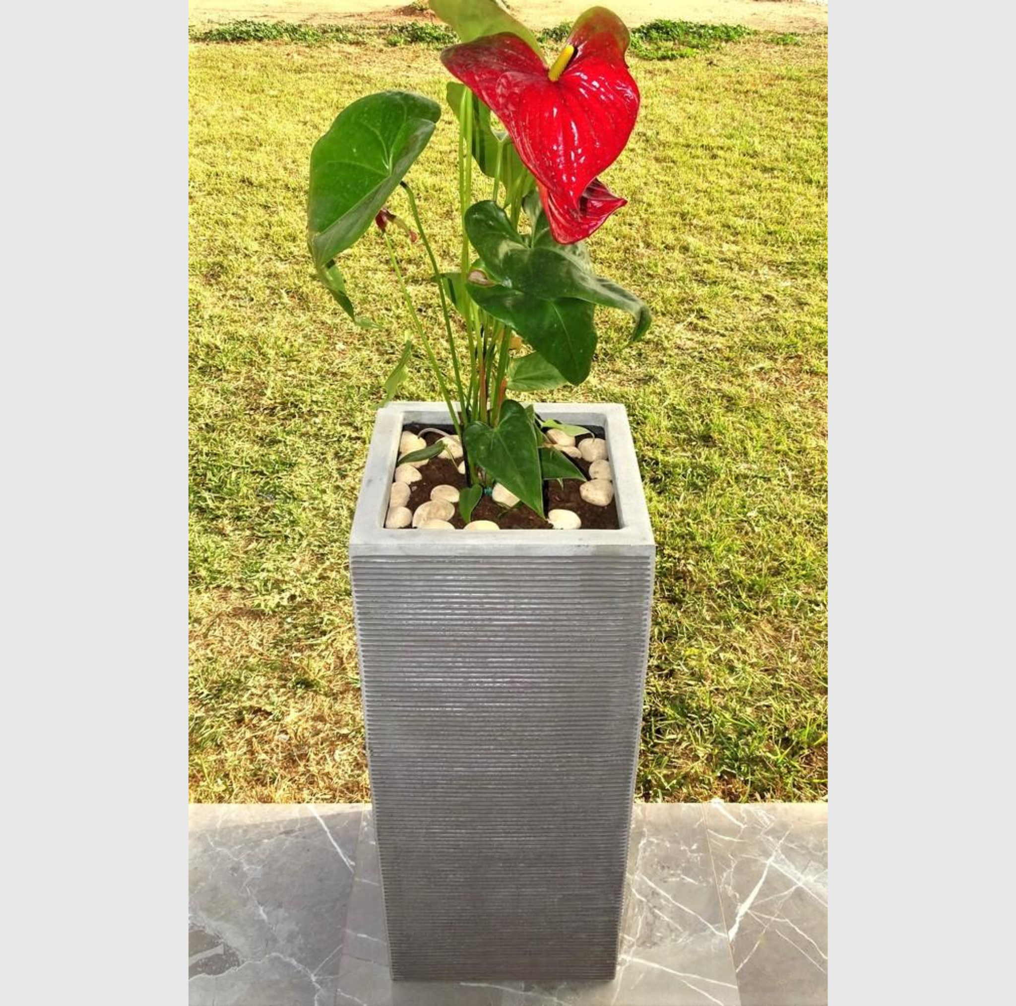 pot de jardin haut polystone gris 35x35x80 cm pour plantes graphiques