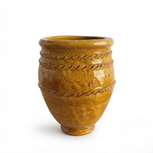 Pot en Terre Cuite Émaillé Jaune – Décoration Artisanale pour Jardin et Intérieur