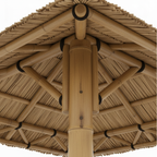 Structure extérieure en bambou naturel avec plancher isolé du sol, toiture étanche et ventilation centrale intégrée