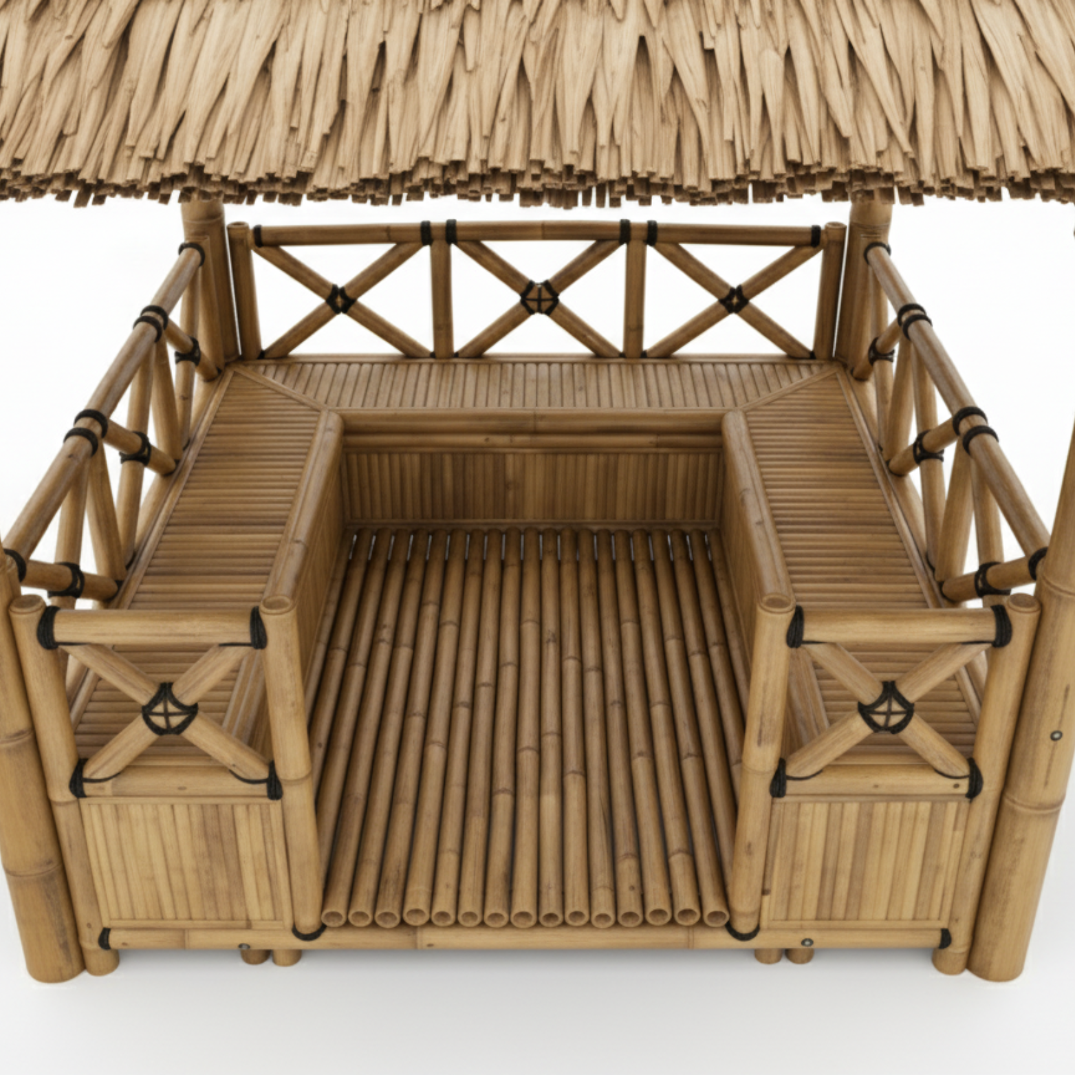 Structure ouverte de la paillote bambou favorisant circulation de l’air et confort thermique extérieur