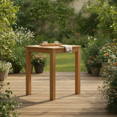 Table haute en teck massif adaptée aux hôtels restaurants et bars extérieurs