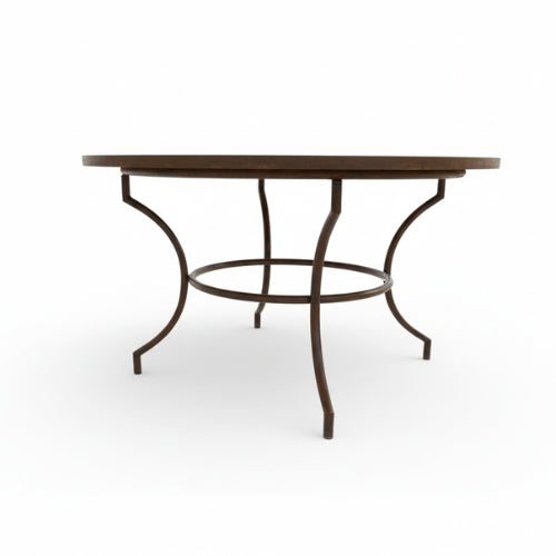 Table ronde en zellige marocain beige avec frise artisanale et pied fixe en fer forgé noir