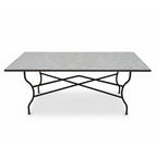 Table rectangulaire en zellige marocain blanc avec plateau artisanal et piètement pliable en fer forgé