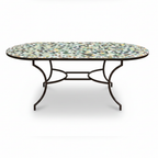 Table zellige ovale multicolore avec pied fixe en fer forgé noir