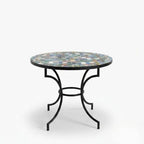 Table ronde en zellige Ø 100 cm multicolore – Table artisanale en béton avec pied fixe en fer forgé noir