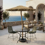 Table en zellige rond Ø 120 cm noir et marron avec emplacement pour parasol et pied fixe en fer forgé – Table artisanale marocaine haut de gamme
